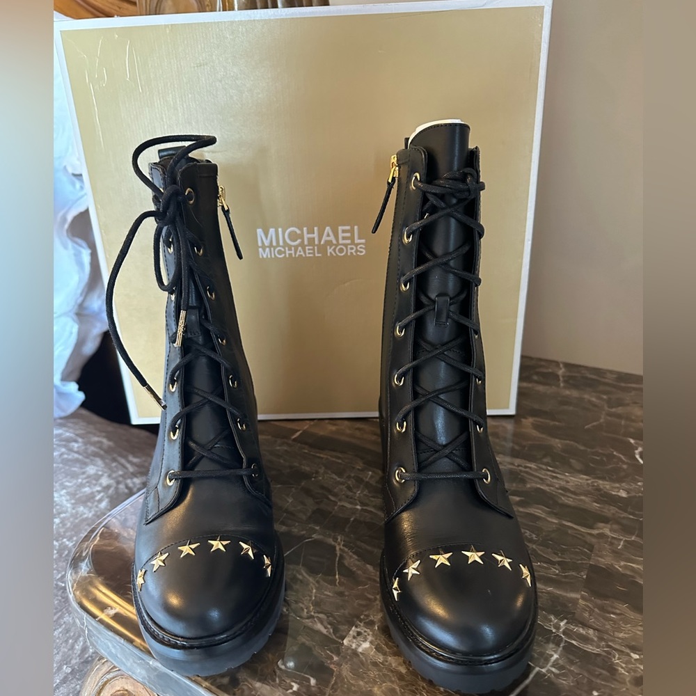 COPY - Michael Kors black leather combat boots. Size 6 new in box